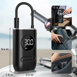 Compresor de aer portabil, cu acumulator, afisaj digital și manometru pentru Biciclete sau Motociclete, incarcare USB, culoare Neagra - Img 3