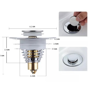 Dop scurgere chiuveta, universal, deschidere cu click, material oțel, diametru exterior 62 mm, culoare Argintiu - Img 6