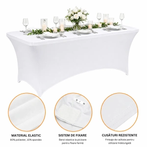 Husa pentru masa dreptunghiulara, culoare alba, elastica, dimensiune 152 x 70 x 74cm - Img 2