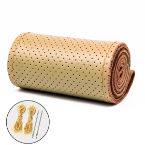 Husa volan din PIELE BEJ + ATA BEJ, diametru 37 - 39 cm (se coase, aspect ORIGINAL) - Img 2
