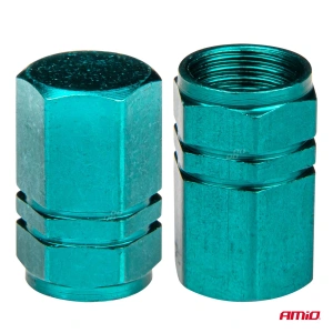 Set 4 capacele auto pentru ventil, din aluminiu, model Hexagon, culoare Verde - Img 3