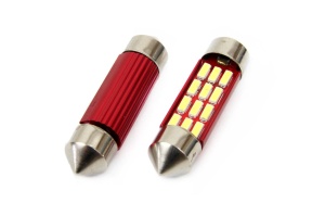 Set becuri auto cu LED CANBUS sofit compatibil C5W 12 SMD 36mm Alb 12/24V, destinat competitiilor auto sau off-road - Img 1