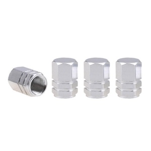 Set capacele auto pentru ventil hexagon argintiu 4 buc - Img 2