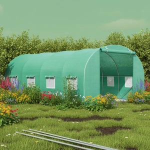 Solar de gradina, dimensiune 400x300x200cm, folie verde PE cu plasa 140g/mp UV, 1 usa, 8 ferestre, teava otel galvanizat de 19mm - Img 4