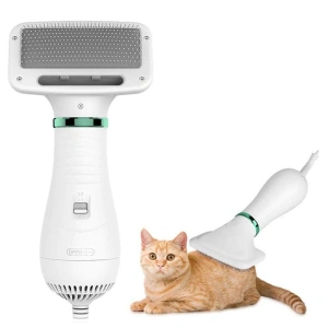 Uscator de par 2 în 1 pentru caini si pisici cu perie de ingrijire, 2 viteze, peri din inox, functionare silentioasa, alimentare 230V, culoare alb - Img 3