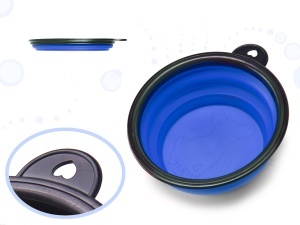 Bol de voiaj din silicon pentru animale de companie, pliabil, culoare albastra, diametru 12 cm - Img 2