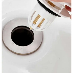 Dop scurgere chiuveta, universal, deschidere cu click, material oțel, diametru exterior 66 mm, culoare Alba - Img 2