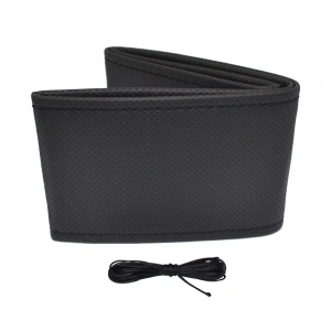 Husa volan OTOM din Piele Ecologica "Perforata" pentru autoturisme, diametru volan 37 - 39 cm, cu ac si ata Neagra - Img 2