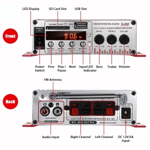 MINI amplificator auto, stereo, 12V, 40 W, radio FM, citire USB sau card SD, cu telecomanda - Img 3