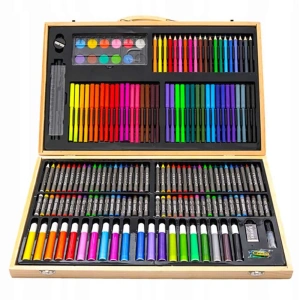 Set 180 piese pentru desen pentru copii sau adulti, creioane colorate, vopsele si markere, cu geanta de transport din LEMN MASIV, model AVX-WT-ART-10 - Img 3