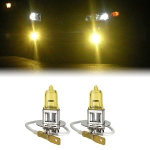 Set 2 becuri H3 pentru proiectoare de ceata, culoare galbena, 12V, 55W - Img 1