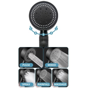 Set 3 elemente pentru dus, para de dus moderna + furtun flexibil + suport pentru perete, culoare Neagra - Img 7