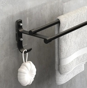 Suport din aluminiu pentru 2 prosoape + 2 cuiere, lungime 60 cm, culoare Neagra - Img 4