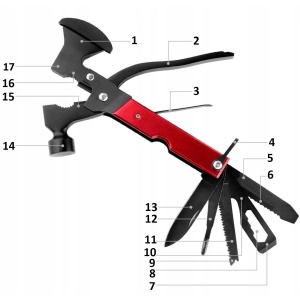 Unealta de supravietuire 17-in-1, model "Red Axe Multi-tool" pentru camping, calatorii, offroad, ATV, SSV, model AVX-WT-MT-PRO-5 - Img 2