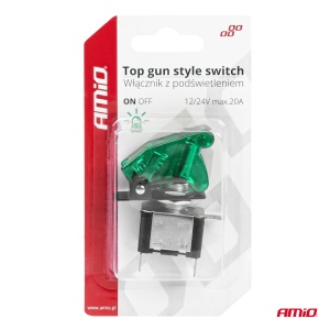 Comutator iluminat (intrerupator) cu protectie, destinatie auto, moto, ATV, SSV, Off-Road, model "TOP GUN", tensiune 12V - 24V, culoare Verde - Img 5