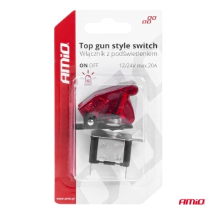Comutator iluminat (intrerupator) cu protectie, destinatie auto, moto, ATV, SSV, Off-Road, model "TOP GUN", tensiune 12V - 24V, culoare Rosie - Img 5