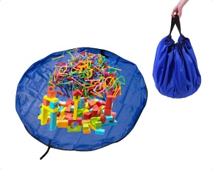 Covoras de joaca & Sac pentru jucarii, 2in1, culoare Albastra, diametru 150cm - Img 2