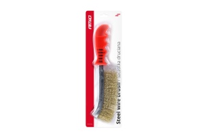 Perie de sarma cu peri sertizati, placati cu alama si maner din platic, lungime totala 25,5 cm - Img 4