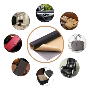 Piele Ecologica pentru reparatii, autoadeziva, dimensiune 50cm x 150 cm, culoare Bej, pentru canapele, genti, jachete, scaune auto, mobilier - Img 3