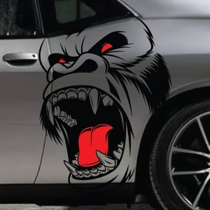 Set 2 stickere autoadezive Tuning in doua culori, model "Gorilla", dimensiune 70 x 47 cm, culoare Negru + Rosu