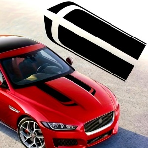 Set 2 stickere autoadezive Tuning, model "Hood Stripes V1", dimensiune 85 x 12 cm, culoare Neagra - Img 1