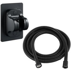 Set 3 elemente pentru dus, para de dus moderna + furtun flexibil + suport pentru perete, culoare Neagra - Img 8