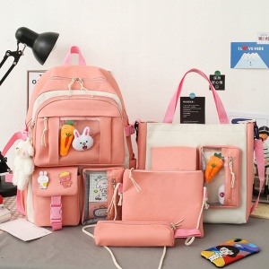 Set 4-in-1 pentru Scolari sau Prescolari - (rucsac, geanta de umar, plic elegant, penar), culoare ROZ cu IEPURAS, Cod AVX-WT-BUNN-PINK - Img 2