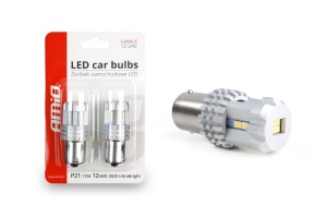 Set becuri auto cu LED CANBUS compatibil P21 R5W/R10W 22 SMD Alb 12V/24V, destinat competitiilor auto sau off-road - Img 2