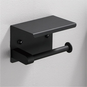 Suport pentru hartie igienica cu raft suplimentar, din otel, culoare neagra - Img 6
