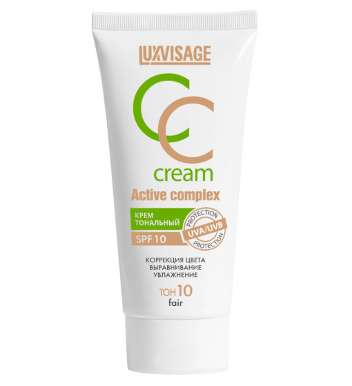 Crema CC hidratanta 10 FAIR LuxVisage pentru uniformizarea tonului și texturii pielii, ACTIVE COMPLEX SPF 10, 35 ml