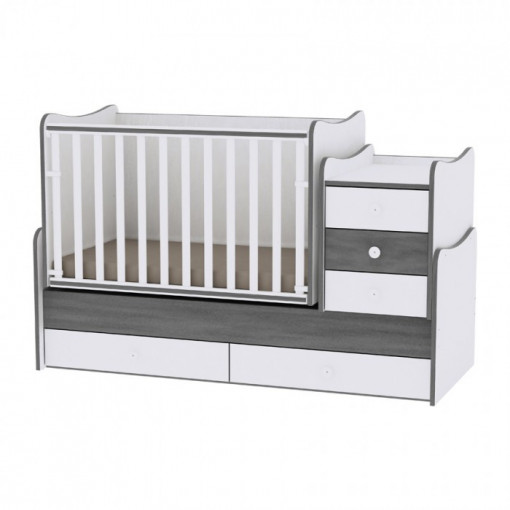 Patut transformer MAXI PLUS NEW White/Vintage Grey, Lorelli pentru copii si bebelusi, Modern, 167*72 cm, Alb/Vintage Grey