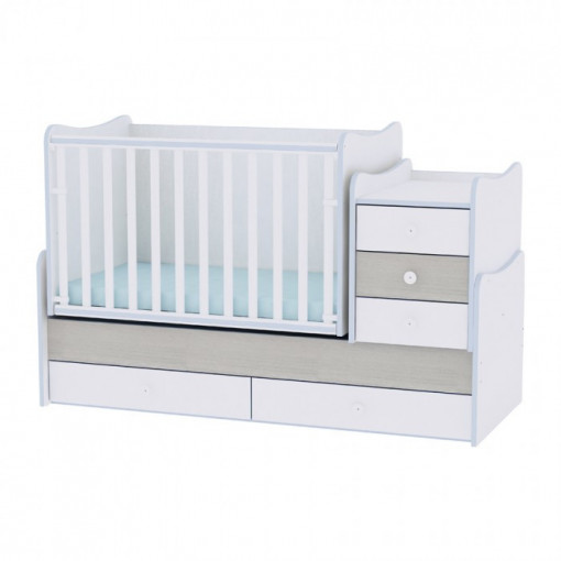 Patut transformer MAXI PLUS NEW White/Blue, Lorelli pentru copii si bebelusi, Modern, 167*72 cm, Alb/Blue