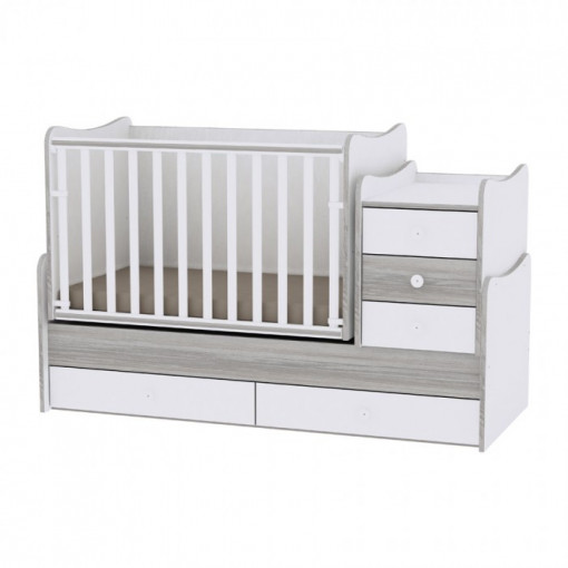 Patut transformer MAXI PLUS NEW White/Artwood, Lorelli pentru copii si bebelusi, Modern, 167*72 cm, Alb/Artwood