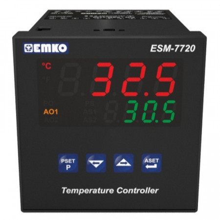 ESM-7720.5.20.0.1/01.02/0.0.0.0 - Regulator de temperatura digital, intrare J, K, R, S, T, Pt100, doua iesiri pe releu 5A, SSR, dimensiuni(L x W x D) 72 x 72 x 95,5 mm
