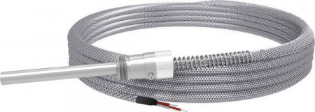RT-M06-L100-K02, sonda de temperatura termorezistenta PT100 cu 3 fire, diametru teaca Ø = 6mm, lungime teaca 100mm, niplu M12x1,5 cu fixare pe arc, cablu de 2m cu tresa metalica, temperatura -50˚C...+400˚C
