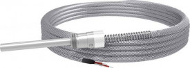 RT-M06-L100-K02, sonda de temperatura termorezistenta PT100 cu 3 fire, diametru teaca Ø = 6mm, lungime teaca 100mm, niplu M12x1,5 cu fixare pe arc, cablu de 2m cu tresa metalica, temperatura -50˚C...+400˚C