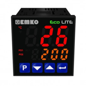 Regulator de temperatura ecoLITE.4.5.2R.0.0 , intrare J, K, R, S, T, L, 2 x ieșiri 1NO, alimentare 230VAC, dimensiuni (L x W x H) 90 x 48 x 48 mm