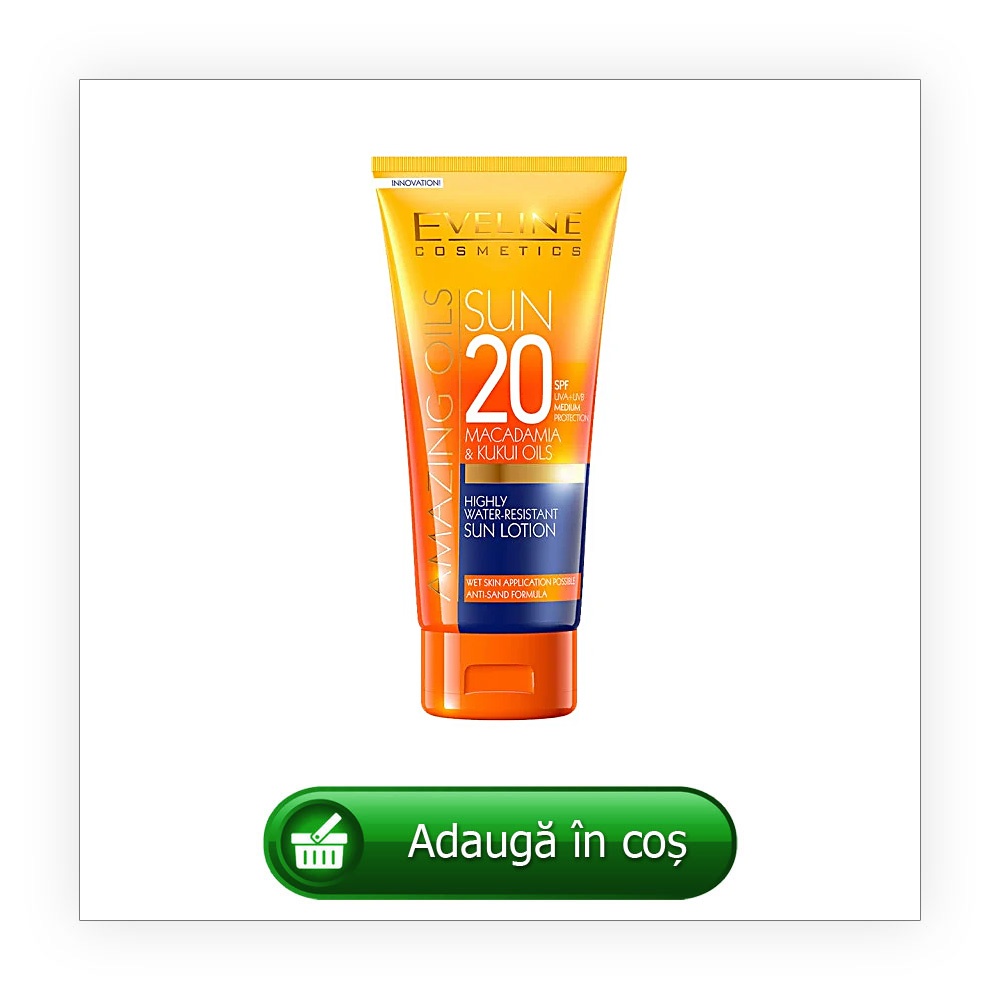 Lapte de Plaja cu SPF20 Anti-Nisip Rezistent la Apa cu Macadamia Eveline Cosmetics