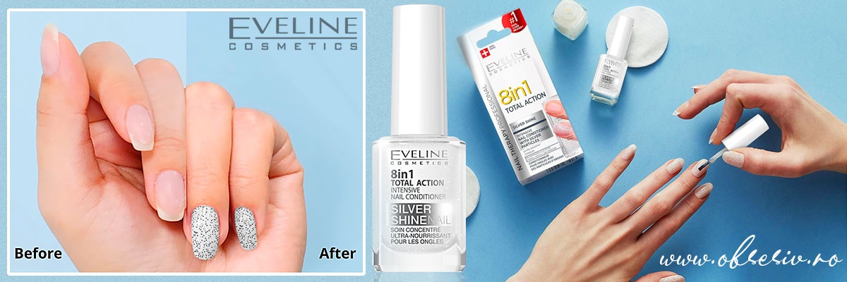 Tratament Unghii 8 in 1 Total Action Silver Shine Eveline Cosmetics, Regenerare Instant cu Particule de Argint