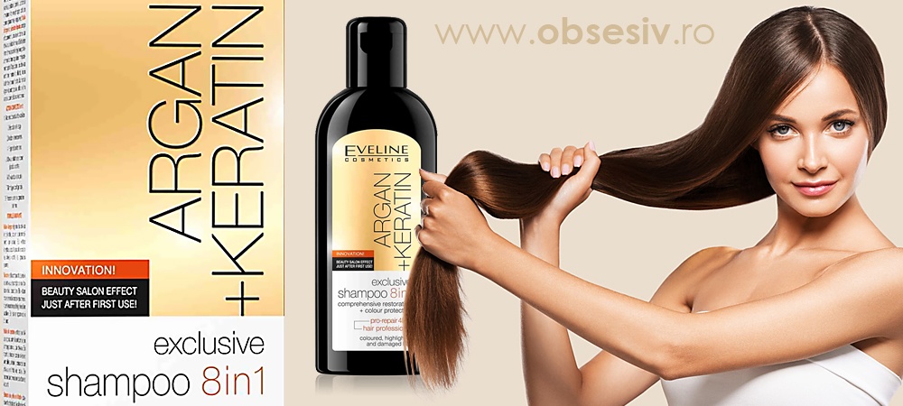 Îngrijește-ți părul cu șamponul profesional Exclusiv 8in1 Radical Repair Technology™ de la Eveline Cosmetics, pentru o reparație intensă și revitalizare completă.