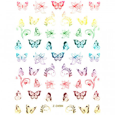 Abtibilde Unghii Culoare Albastru Model 'Butterfly and Flowers' No. Z-D4584 Rainbow