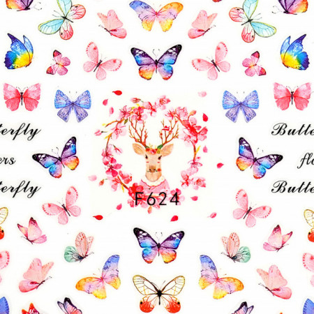Abtibilde Unghii Culoare Multicolor Model &#039;Butterfly &amp; Flowers&#039; No. F624