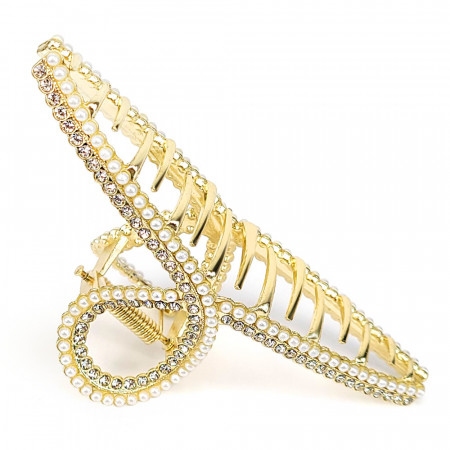 Clema de Par Metalica cu Perle si Pietre Diamant Model 'Opulent Beauty' Culoare Auriu