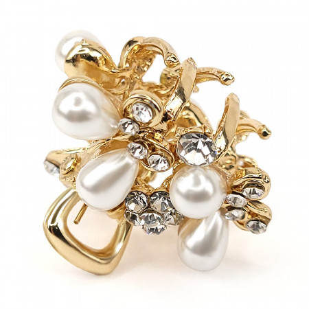 Clema de Par Metalica cu Perle si Strasuri Model Pearls & Diamonds