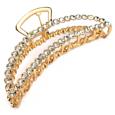 Clema de Par Metalica cu Pietre Forma Diamant Model 'Semicircle Diamond' Culoare Auriu