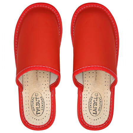 Papuci de Casa din Piele Culoare Crem Marca Tylbut Model 'Simple Red'