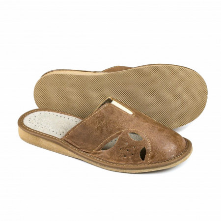 Papuci de Casa din Piele Marca Nowo Model &#039;Brown Belle&#039;