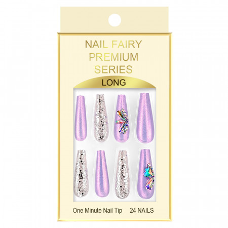 Set 12 Tipsuri Reutilizabile cu Manichiura Instant 'Nail Fairy Premium Series 'Purple Sunshine'