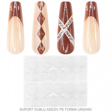 Set 24 Unghii False Reutilizabile cu Manichiura Instant, Culoare Pink Letter