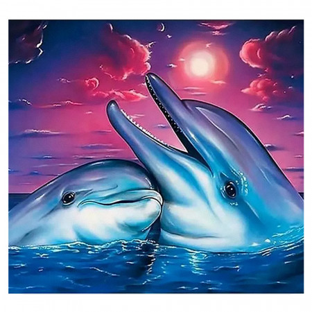 Pictura cu Diamante 5D Kit Complet Model 'Sweet Dolphin' 20x20cm
